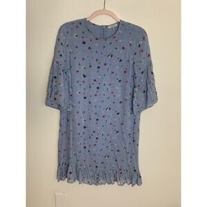 Ganni Dainty Georgette Blue Floral Shift Dress Size‎ 36